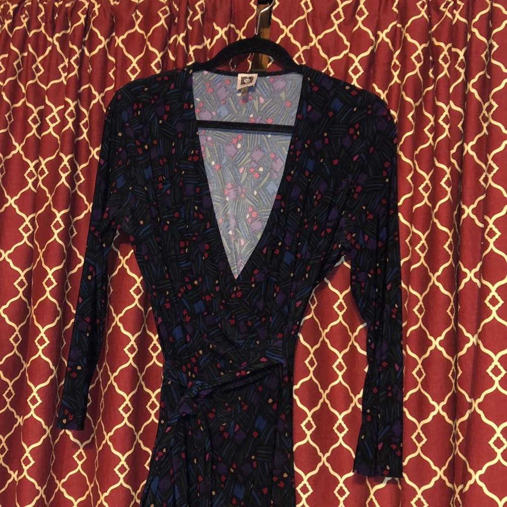 Faux Wrap Dress – Multicolor Abstract Print, Size 10 (#539)